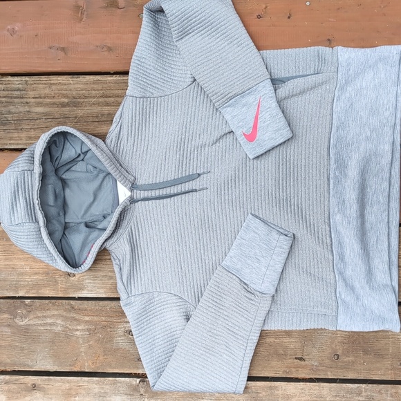 Nike Dry Fit M Activewear Heathered Grey Ribbed Running Training Hoodie - Picture 1 of 4